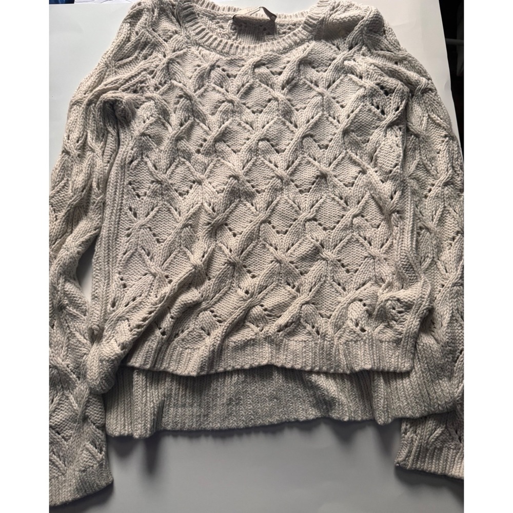Ann Taylor LOFT Cream Diamond Cable Knit Sweater High Low Hem Medium